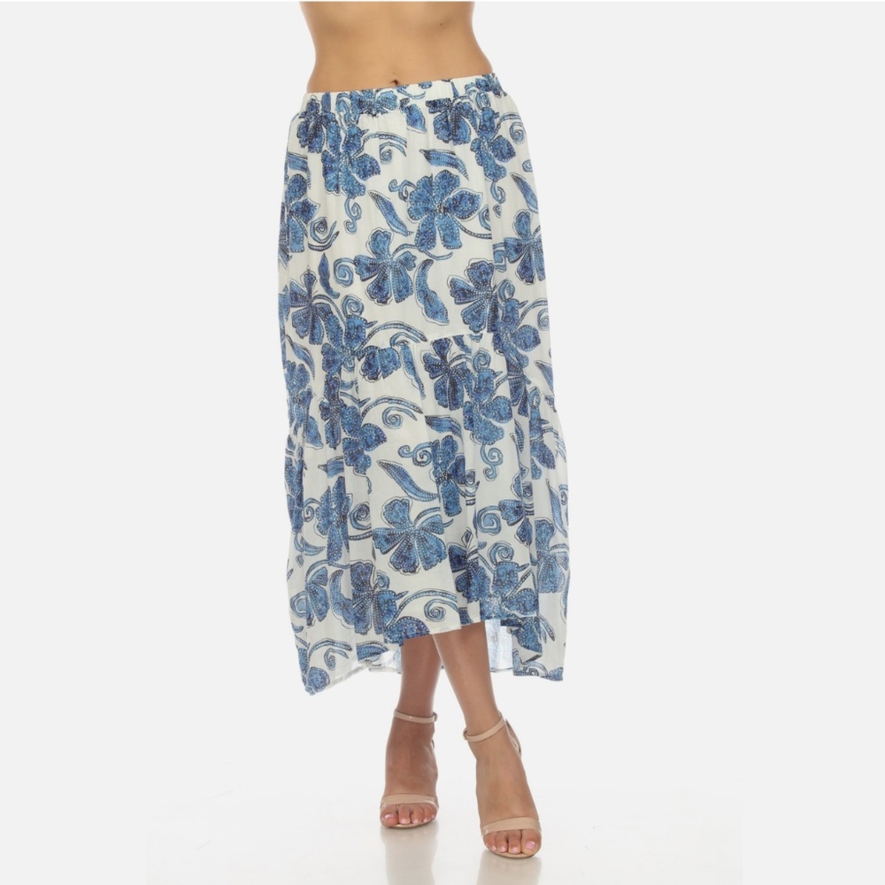 Johnny Was Workshop White/Blue Azura Floral Tiered Midi Skirt New Size Medium - Picture 8 of 8